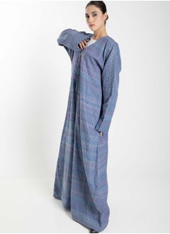 MSquare Fashion Front Open  Multicolor Thread Linen Blue Abaya  - Image 1
