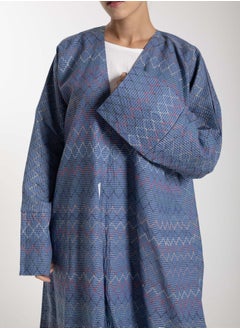 MSquare Fashion Front Open  Multicolor Thread Linen Blue Abaya  - Image 4