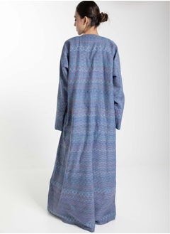 MSquare Fashion Front Open  Multicolor Thread Linen Blue Abaya  - Image 5