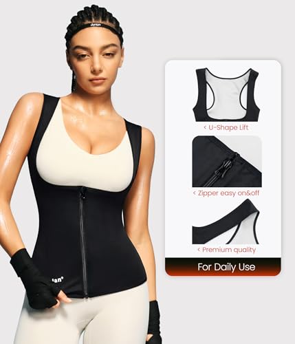 Junlan Sauna Suit for Women Waist Trainer Vest Sweat Tank Top Shaper for Women with Zipper (Black, 4X-Large) - Image 3