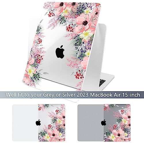 Batianda Premium Case for New MacBook Air 15 inch M5 2026 M4 2025 M3 2024 M2 2022 Model, Ultra Slim 1.2mm Glossy Protective Plastic Hardshell & Keyboard Cover & Screen Protector, Beautiful Floral - Image 2