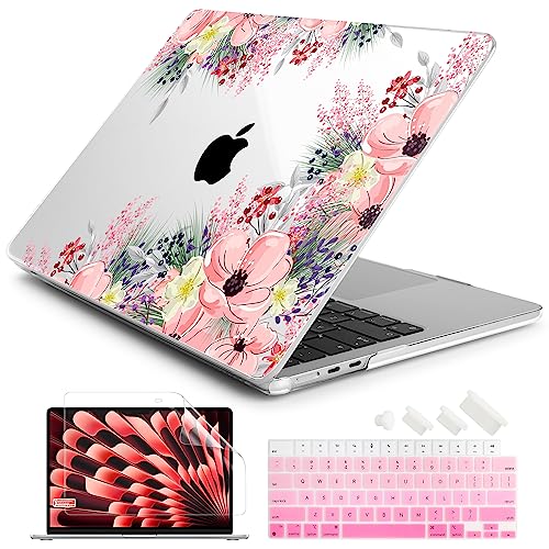 Batianda Premium Case for New MacBook Air 15 inch M5 2026 M4 2025 M3 2024 M2 2022 Model, Ultra Slim 1.2mm Glossy Protective Plastic Hardshell & Keyboard Cover & Screen Protector, Beautiful Floral - Image 1