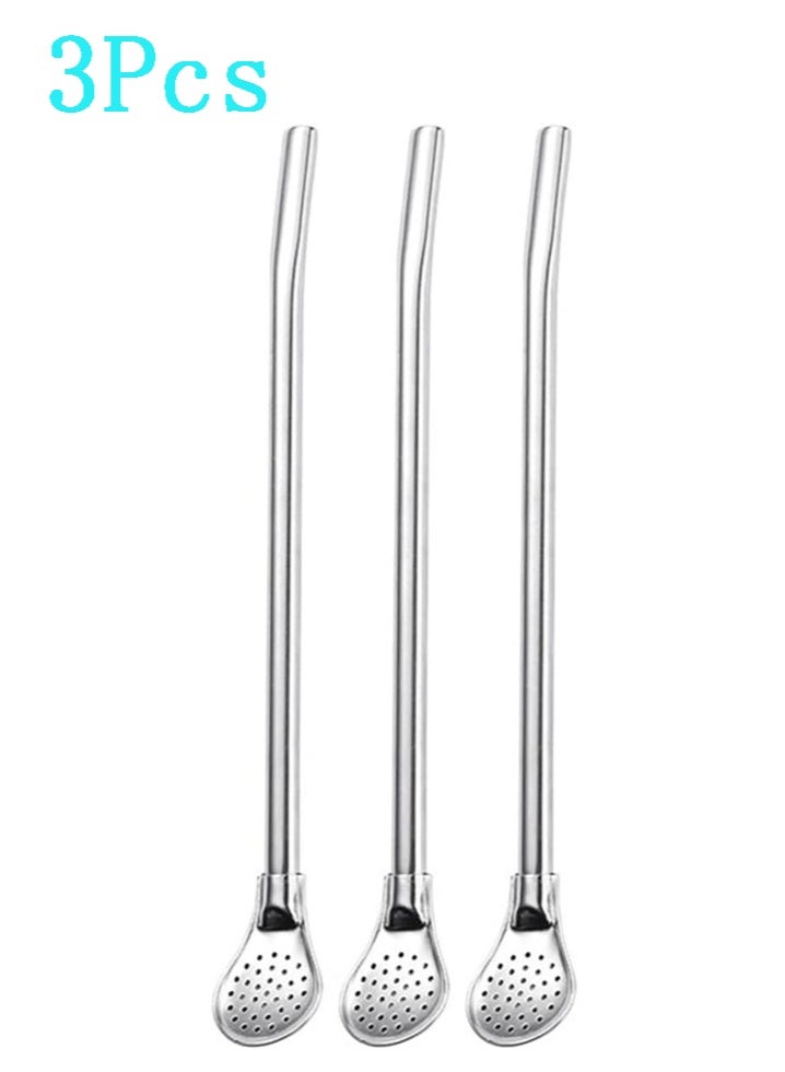 HOMESTAR 3Pcs Reusable Stainless Steel Straw Spoon Set - Eco-Friendly Drinkware Accessories for Home, Travel & Parties - Image 1