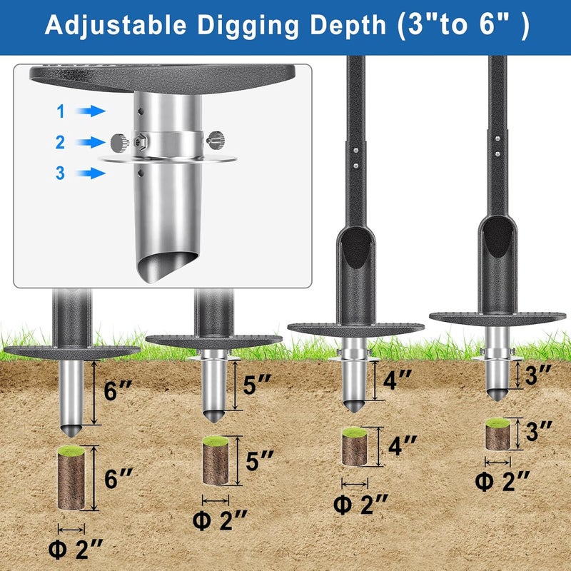 BeneLabel Grass Plugger Tool with Adjustable Digging Depth from 3 to 6 Inch Bulb Planter with Long Handle Plug Cutter Bulb Transplanter Tool for Plants Digging Holes, Repair of Turf, Transplant Seedling - Image 2