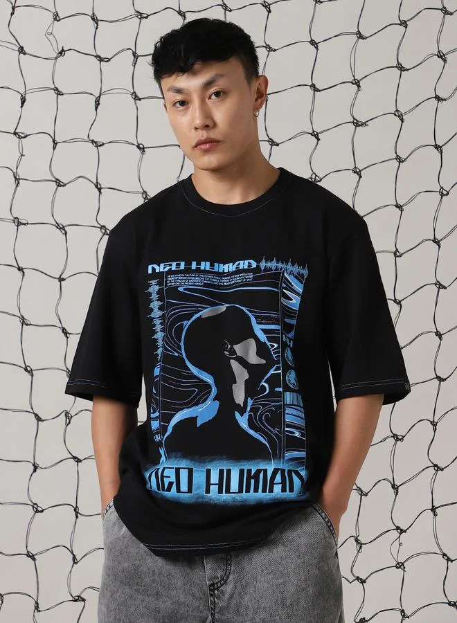 هوبرهولمي تيشيرت رجالي بطبعة مستقبلية بقصة واسعة