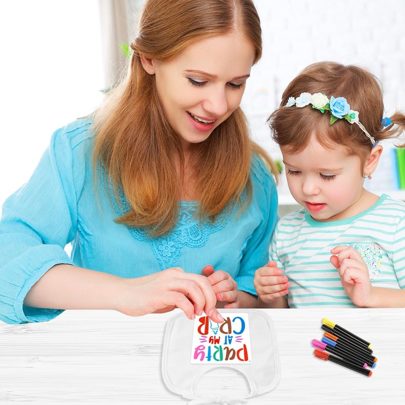 PEUTIER 47pcs DIY Baby for Bibs Decorating Kit Including 15pcs White Baby for Bibs to Decorate 22pcs Baby Stencils for Painting 10pcs Fabric Markers Blank Design for Bibs Baby Shower Game - Image 5