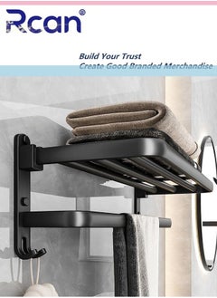Rcan 60 cm Bathroom Shelf Towel Rack Collapsible 90 Degrees Towel Rack for Bathroom Wall Bounte with Double Towel Bars and Hooks  - Image 1