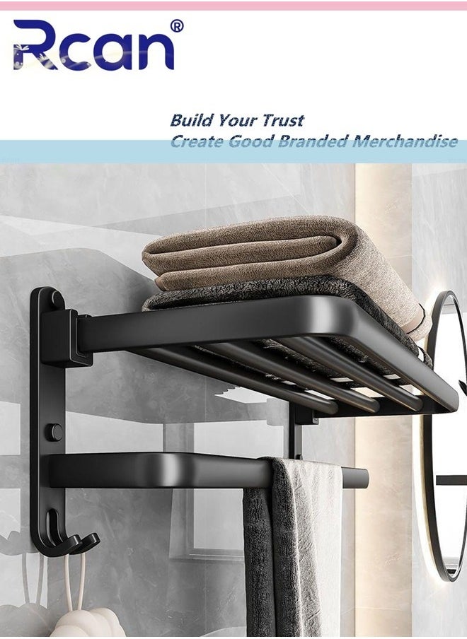 Rcan - 60 cm Bathroom Shelf Towel Rack Collapsible 90 Degrees Towel Rack for Bathroom Wall Bounte with Double Towel Bars and Hooks - Image 1