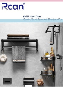 Rcan 60 cm Bathroom Shelf Towel Rack Collapsible 90 Degrees Towel Rack for Bathroom Wall Bounte with Double Towel Bars and Hooks  - Image 5