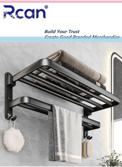 Rcan 60 cm Bathroom Shelf Towel Rack Collapsible 90 Degrees Towel Rack for Bathroom Wall Bounte with Double Towel Bars and Hooks  - Image 3
