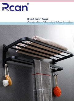 Rcan 60 cm Bathroom Shelf Towel Rack Collapsible 90 Degrees Towel Rack for Bathroom Wall Bounte with Double Towel Bars and Hooks  - Image 4