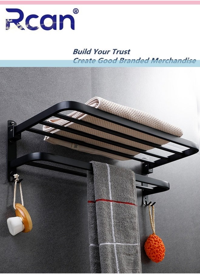 Rcan - 60 cm Bathroom Shelf Towel Rack Collapsible 90 Degrees Towel Rack for Bathroom Wall Bounte with Double Towel Bars and Hooks - Image 1