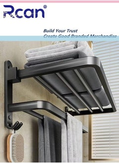 Rcan 60 cm Bathroom Shelf Towel Rack Collapsible 90 Degrees Towel Rack for Bathroom Wall Bounte with Double Towel Bars and Hooks  - Image 2