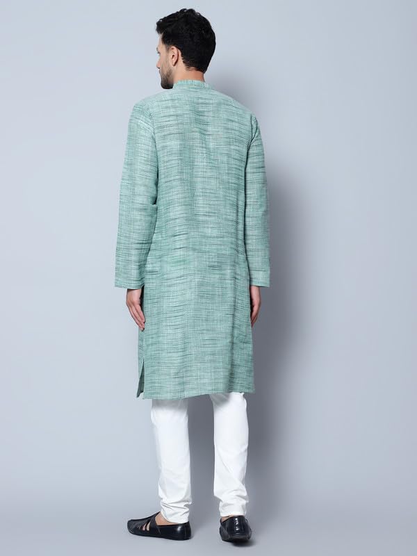 LATEST CHIKAN Men's Cotton Regular Textured Long Kurta Full Sleeves - Casual Ethnic Wear - LK-NK-GR-50 Green - Image 5