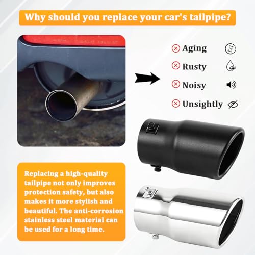 FALVFUN Car Exhaust Tip, 2.6" Inlet 3" Outlet 5.79" Length Stainless Steel Vehicle Exhaust Tail Pipe, Automotive Tail Throat Tailpipe Modification Accessories, Universal for Most Vehicles (Black) - Image 4