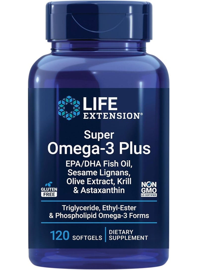 Life Extension Super Omega-3 Plus EPA/DHA Fish Oil, Sesame Lignans, Olive Extract, Krill & Astaxanthin - Heart, Brain & Joint Health Support - Gluten-Free, Non-GMO - 120 Softgels - Image 1