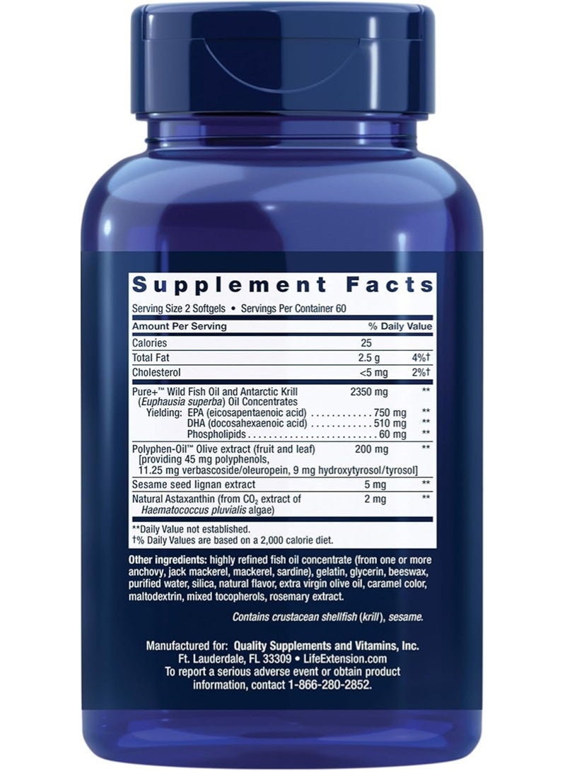 Life Extension Super Omega-3 Plus EPA/DHA Fish Oil, Sesame Lignans, Olive Extract, Krill & Astaxanthin - Heart, Brain & Joint Health Support - Gluten-Free, Non-GMO - 120 Softgels - Image 2