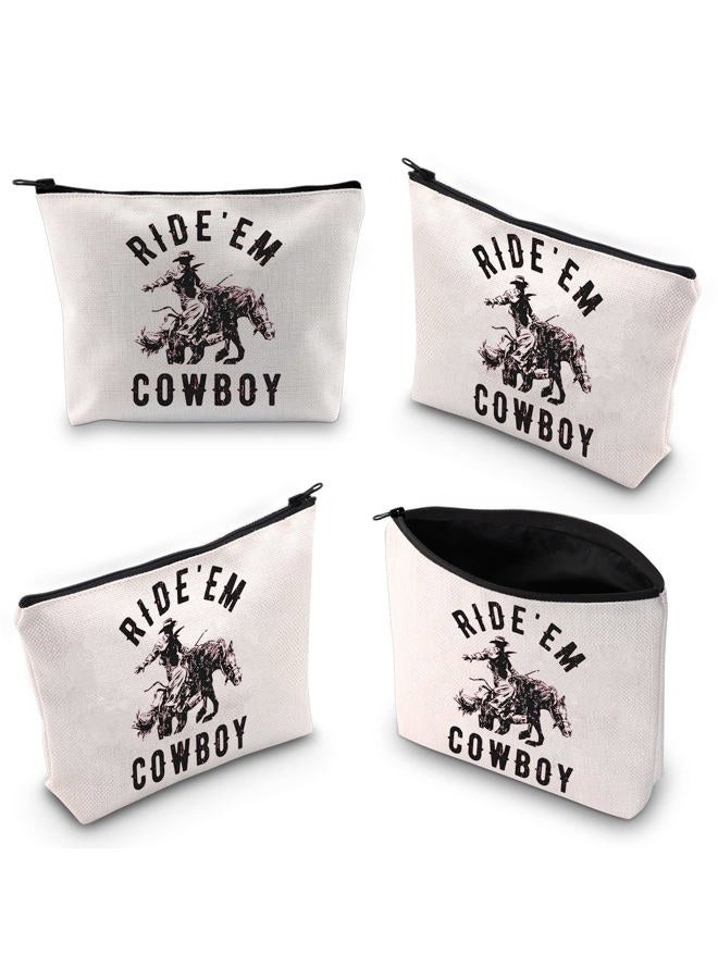 TOBGBE Western Womens Ride Em Cowboy Cowgirl Rodeo Zipper Pouch Western Graphic Cosmetic Bag Vintage Western Gifts, Off White, Ride'em Cowboy - Image 3
