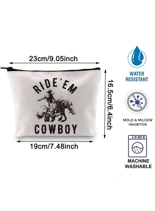TOBGBE Western Womens Ride Em Cowboy Cowgirl Rodeo Zipper Pouch Western Graphic Cosmetic Bag Vintage Western Gifts, Off White, Ride'em Cowboy - Image 2