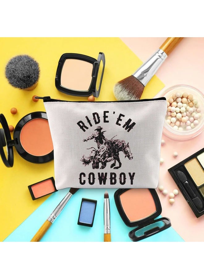 TOBGBE Western Womens Ride Em Cowboy Cowgirl Rodeo Zipper Pouch Western Graphic Cosmetic Bag Vintage Western Gifts, Off White, Ride'em Cowboy - Image 4