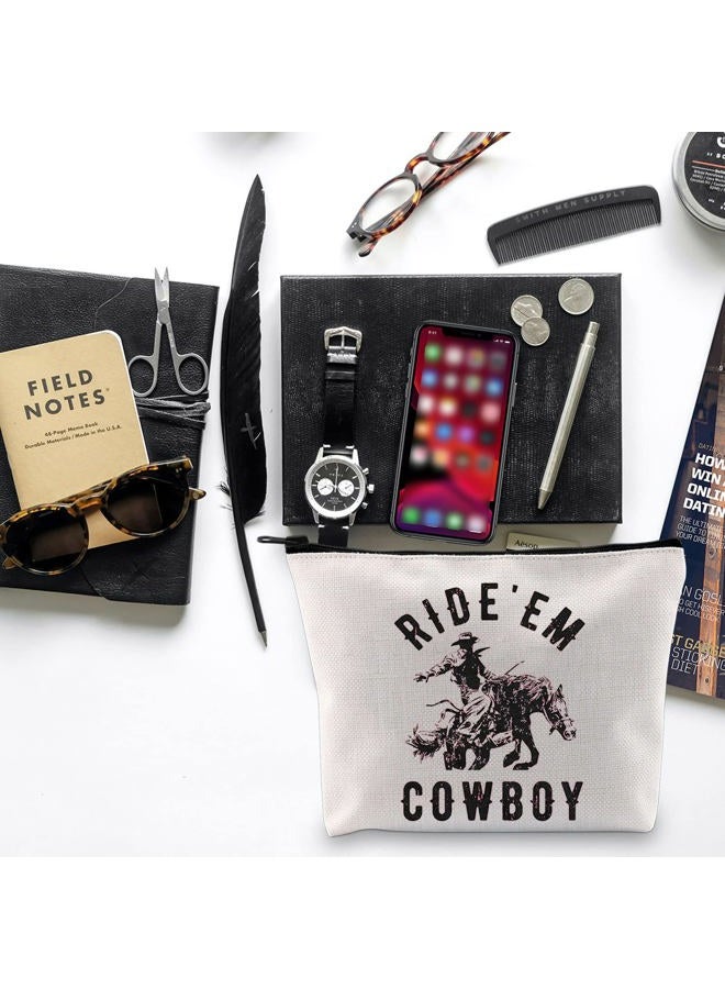 TOBGBE Western Womens Ride Em Cowboy Cowgirl Rodeo Zipper Pouch Western Graphic Cosmetic Bag Vintage Western Gifts, Off White, Ride'em Cowboy - Image 5