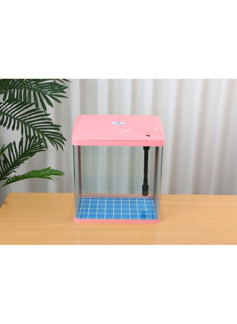 REPTIZOO REPTI ZOO Fish Tank, Glass Aquarium with Air Pump, LED Cool Lights and Filter, Betta Fish Aquarium Starter Kit (pink）  - Image 1