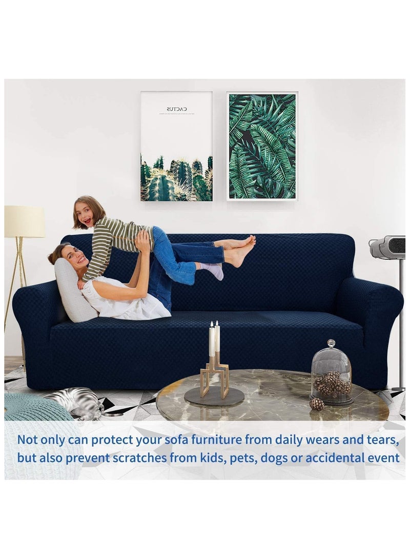 Solid Color Knit Square Jacquard Thickened Stretch Full Coverage Sofa Cover Set - Image 2