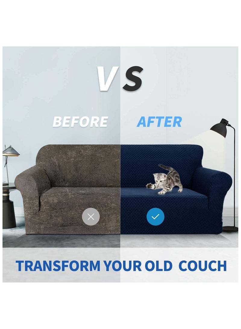 Solid Color Knit Square Jacquard Thickened Stretch Full Coverage Sofa Cover Set - Image 4