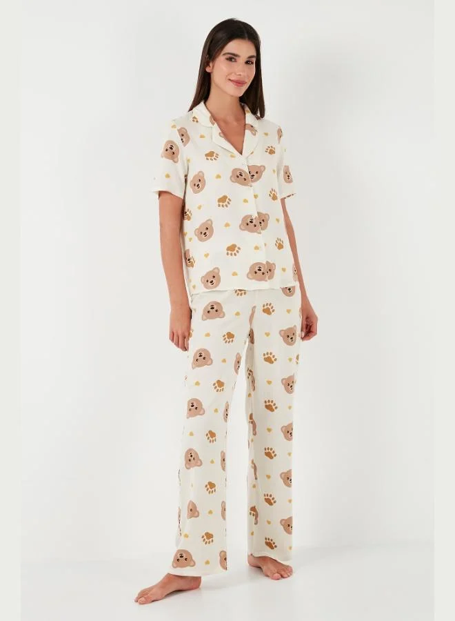 Lela Lela Relaxed Fit Wide Leg Mono Collar Short Sleeve Pajama Set Women's PAJAMA SET 6110290