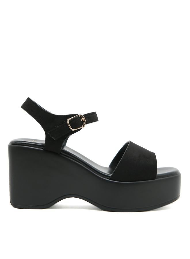 Sneak-a-Peek Black Ankle Strap Platform Sandals - Image 1