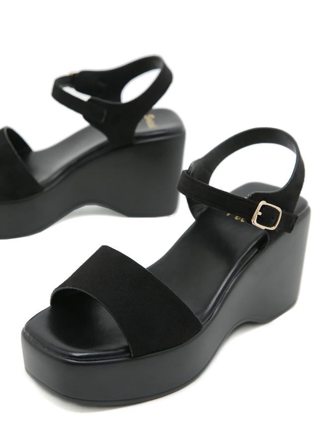 Sneak-a-Peek Black Ankle Strap Platform Sandals - Image 4