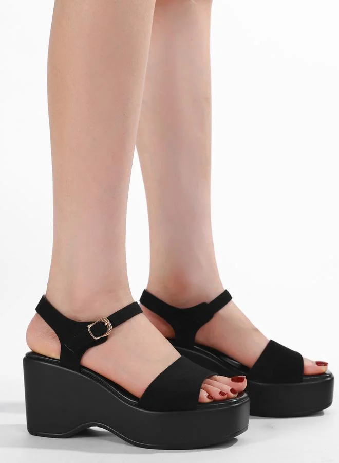 Sneak-a-Peek Black Ankle Strap Platform Sandals