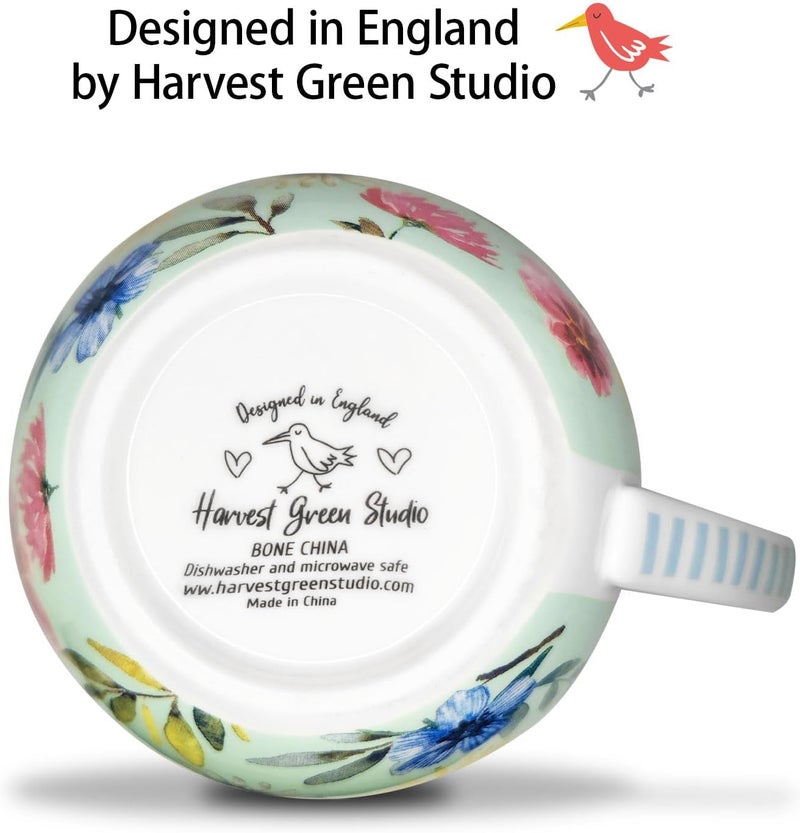 MFoffice 20 oz Bees & Flowers Coffee Hug Mug ,“Be Happy” Designed to Spread Joy, Premium Bone China, Perfect Holiday, Birthday, and Christmas Gift for Women, Designed in England by Harvest Green Studio - Image 5