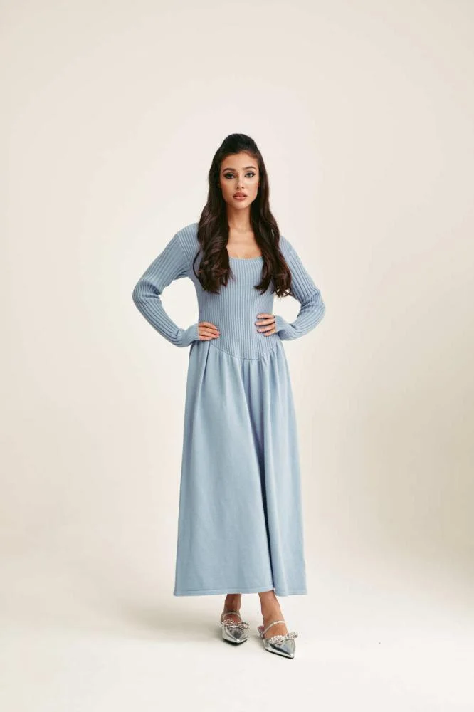 Tenda Knitted Dress with Long Sleeves Blue