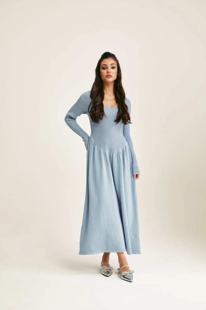 Tenda Knitted Dress with Long Sleeves Blue