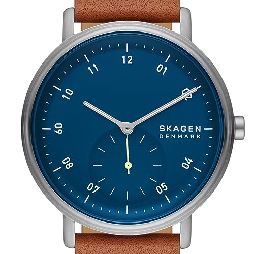 Skagen ساعة سكاجن للرجال كابل ذات اليدين الفرعية الفضية من الفولاذ المقاوم للصدأ وحزام جلد بني (الموديل: SKW6888) - Image 4