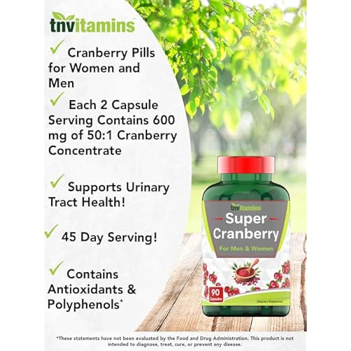 tnvitamins Cranberry Pills for Women & Men - 90 Capsules | Supports Urinary Tract Health* | Cranberry Concentrate Supplement | Bladder & Kidney Support* | Supports Women's Health* | Antioxidants - Image 3