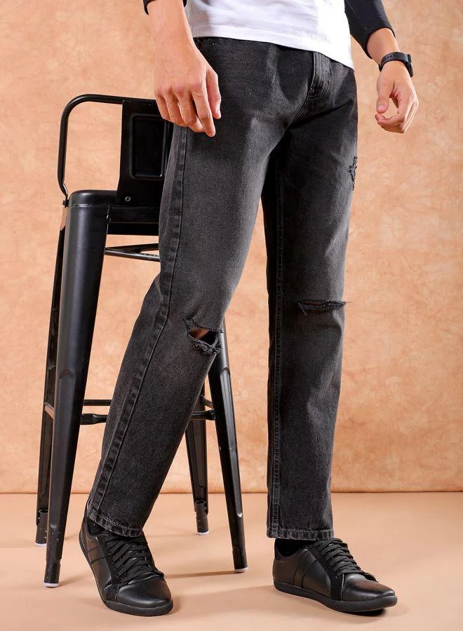 Men Vintage Straight Fit Solid Mid-Rise Jeans