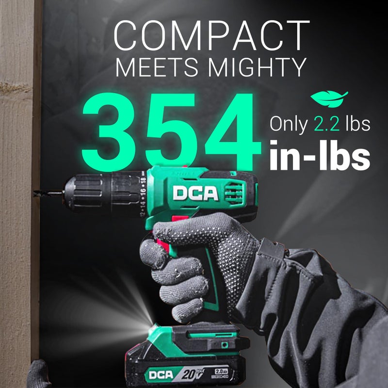 DCA 20V Cordless Hammer Drill Set, 354 In-lb Torque, 1/2" Keyless Chuck, 22500 IPM, 2 Variable Speeds, 18+1+1 Position, Power Impact drill with 14 Drill/Driver Bits for Brick, Metal, Wood ADJZ2035i13 - Image 2