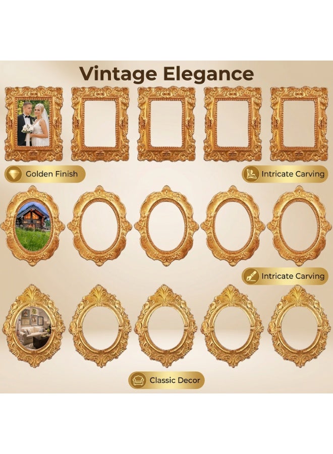 Mini Gold Picture Frames, 15 Pack Vintage Resin Miniature Photo Frames, 3 Styles, Small Decorative Frames for DIY Crafts, Wedding Favors, Photography, Holiday Decor (Photos Not Included) - Image 5