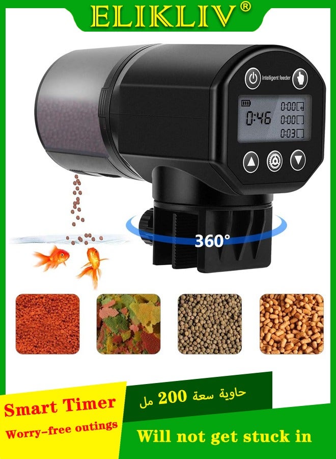 ELIKLIV 200ML Automatic Fish Feeder | Black, Programmable, Moisture-Proof, Dual Installation | Aquarium Smart Feeding Solution  - Image 1