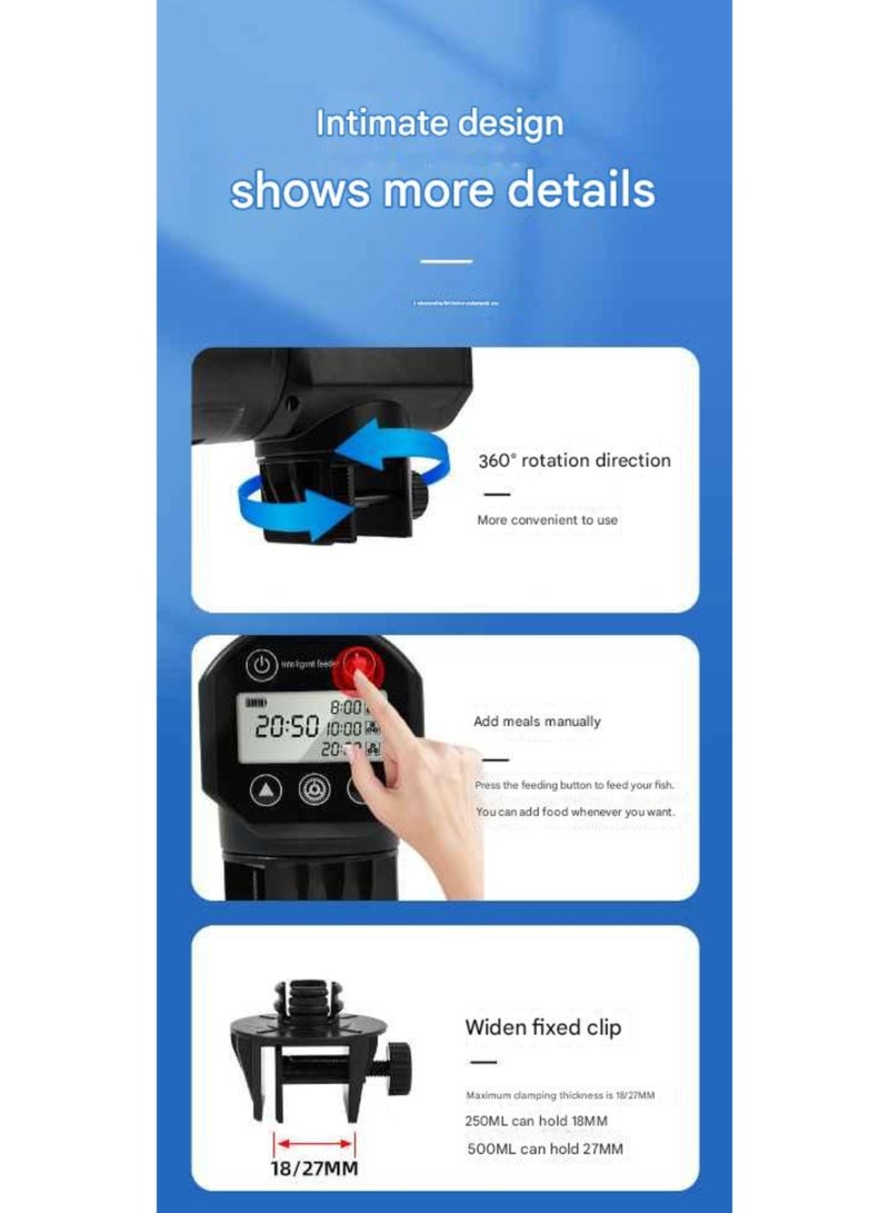 ELIKLIV 200ML Automatic Fish Feeder | Black, Programmable, Moisture-Proof, Dual Installation | Aquarium Smart Feeding Solution  - Image 5
