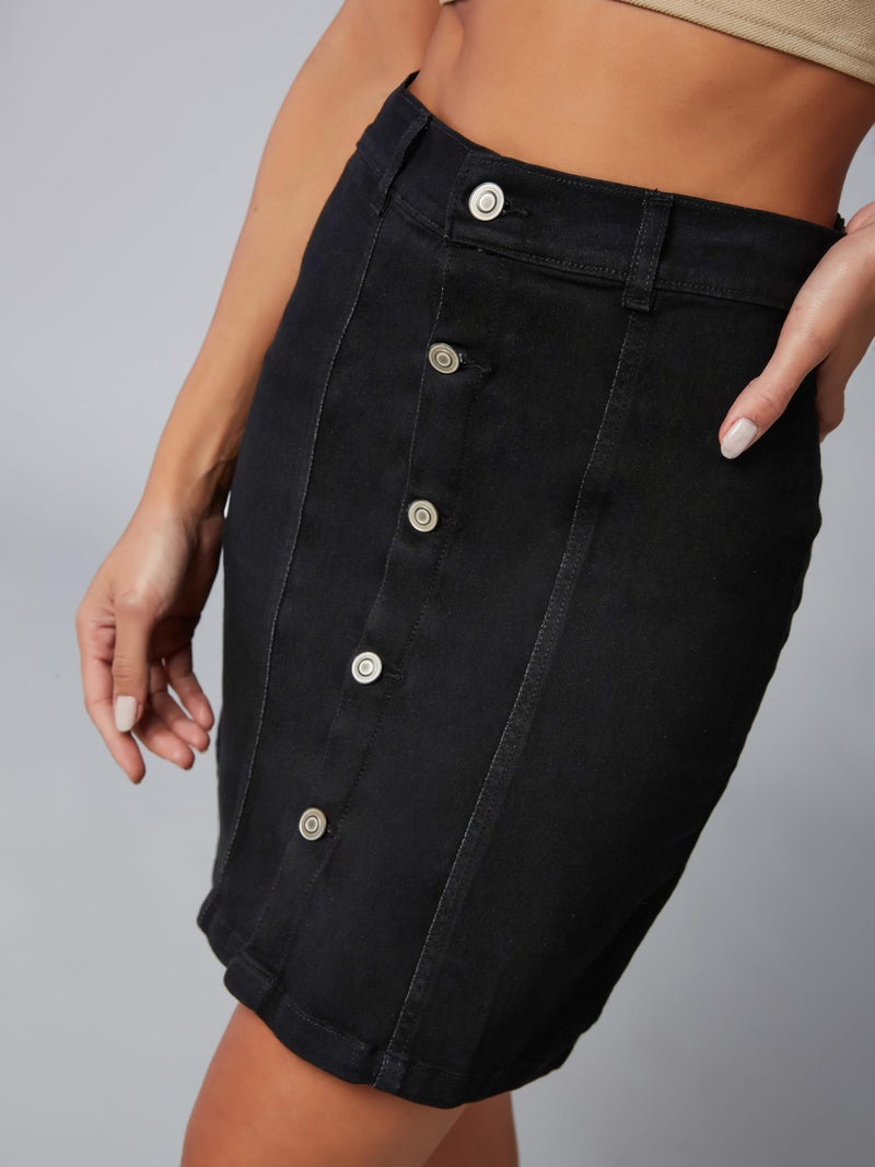Miss Chase Women's Black A-line Mini Denim Skirt(MCSS20DEN11-04-62-34,Black,34) - Image 5