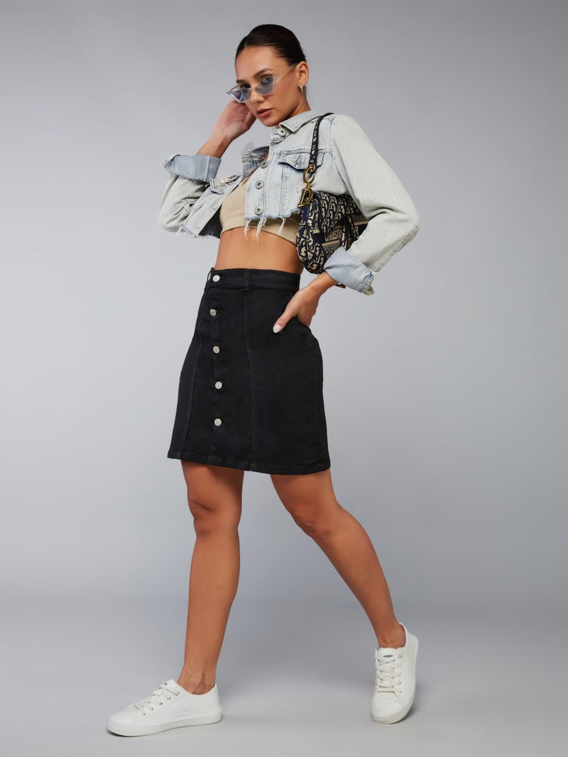 Miss Chase Women's Black A-line Mini Denim Skirt(MCSS20DEN11-04-62-34,Black,34) - Image 3