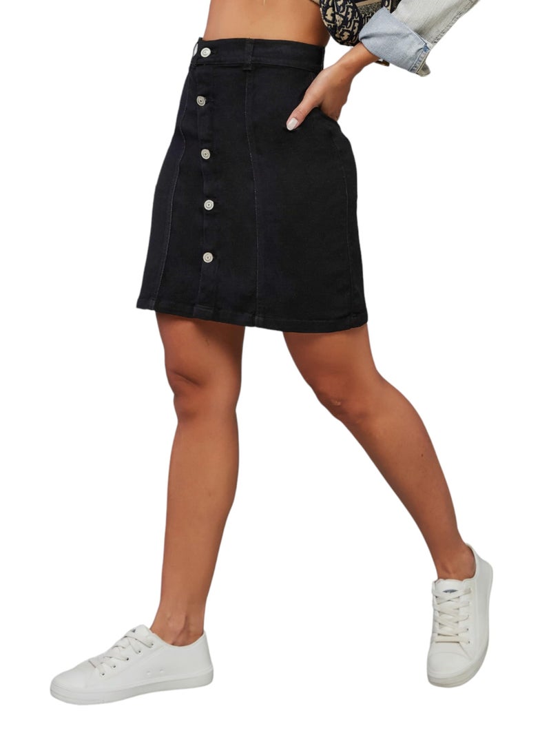 Miss Chase Women's Black A-line Mini Denim Skirt(MCSS20DEN11-04-62-34,Black,34) - Image 1