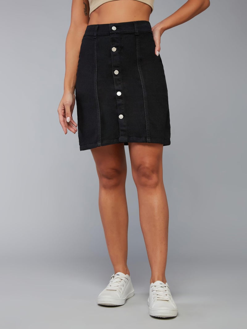 Miss Chase Women's Black A-line Mini Denim Skirt(MCSS20DEN11-04-62-34,Black,34) - Image 2