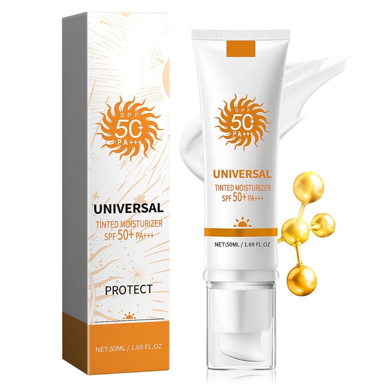 كريم واقي شمس للوجه SPF 50 بتركيبة مرطبة واقي شمس للوجه طويل الأمد مرطب وجه ملون منعش واقي شمس للنساء والرجال بحجم السفر غير دهني