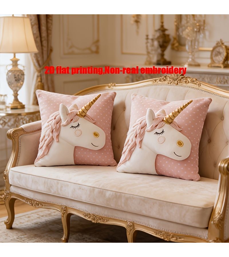 Unicorn Pink Pillowcase 16x16 Inch Polka Dot Plush Zipper Closure Machine Washable - Image 3