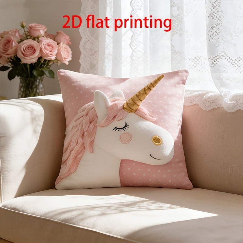 Unicorn Pink Pillowcase 16x16 Inch Polka Dot Plush Zipper Closure Machine Washable - Image 5