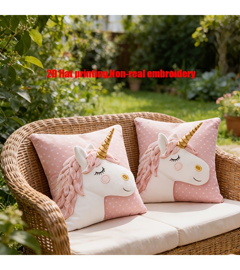 Unicorn Pink Pillowcase 16x16 Inch Polka Dot Plush Zipper Closure Machine Washable - Image 1